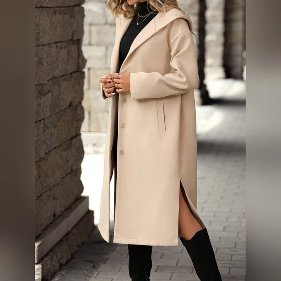 Button Up Long Sleeve Hooded Coat - Picture 5 of 7